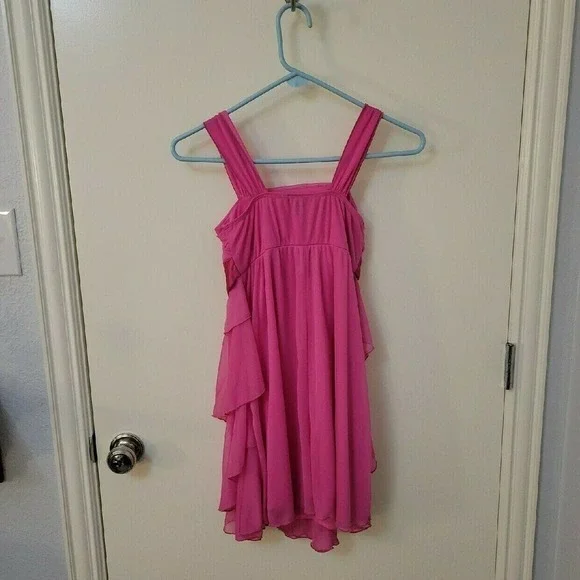 AMY BYER Hot Pink Satin Cascade Bow Tie Waist Ruffle Dress - Picture 2 of 5